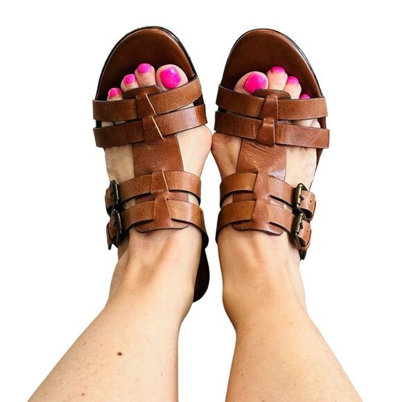 Sofft Tan Leather Strappy Buckle Heels - Size 7.5 - Picture 11 of 14